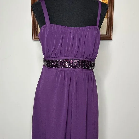 Enfocus Studio Dresses | en Focus Petite Straight Dress Women's 12p Ruffle Purple Rhinestone Party | Color: Purple | Size: 12p | Anik2'S Closet